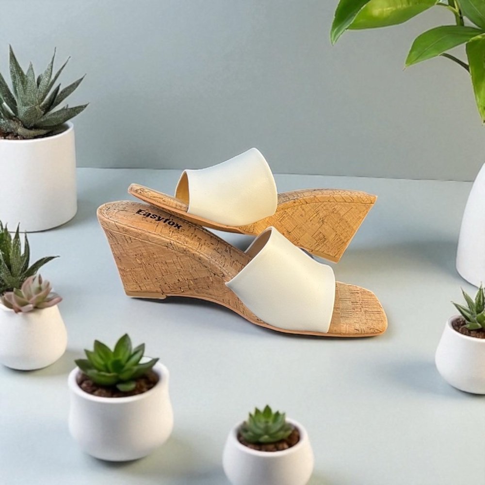🆕 NWOT EASYFOX White Wedge Mule Sandals | Size 6 |Never worn!